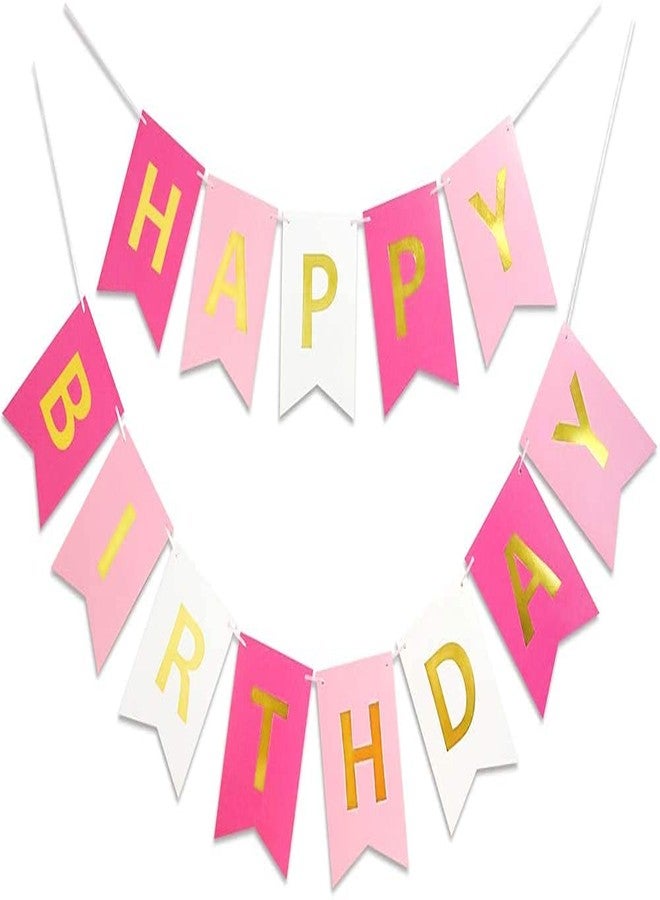 Happy Space - Baby Happy Birthday Banner with Foil Gold Letters, Happy Birthday Bunting Banner for Party Decorations (Double Pink) - Image 2